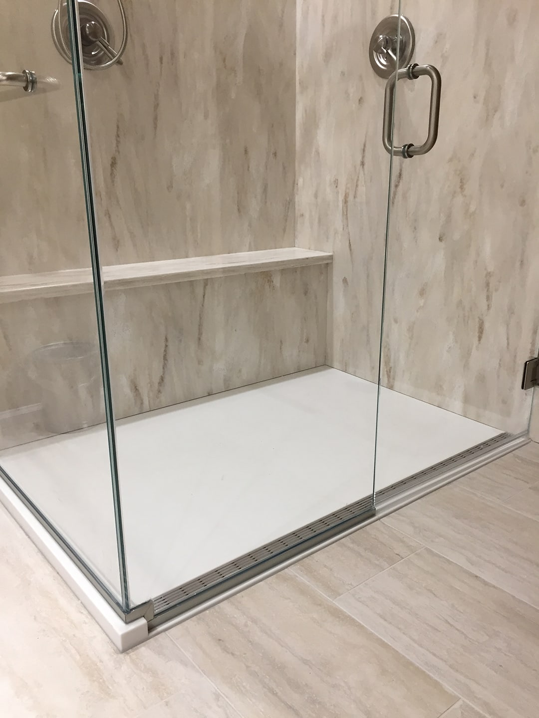 Encompass Shower Bases- Glass ledge Curbless Shower